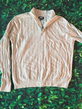 Kingsize Men’s Cream Half-Zip Ribbed Sweater